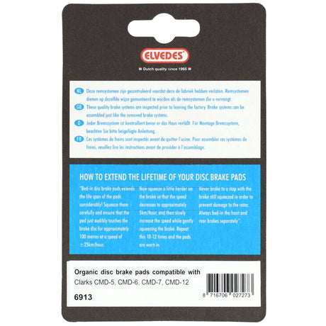 Elvedes cable systems bv plaquettes de frein à disque elvedes clarks | 6913 | biologique