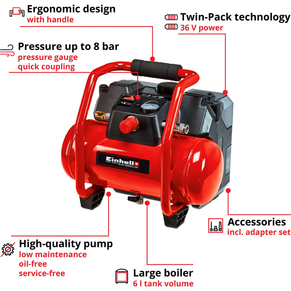 Compresseur Einhell TE-AC 36 6 8 Li ou Set Solo