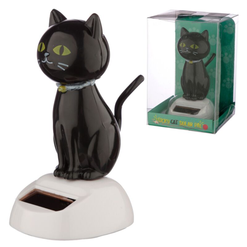 Figurine solaire porte-bonheur en forme de chat noir