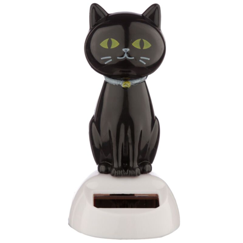Figurine solaire porte-bonheur en forme de chat noir