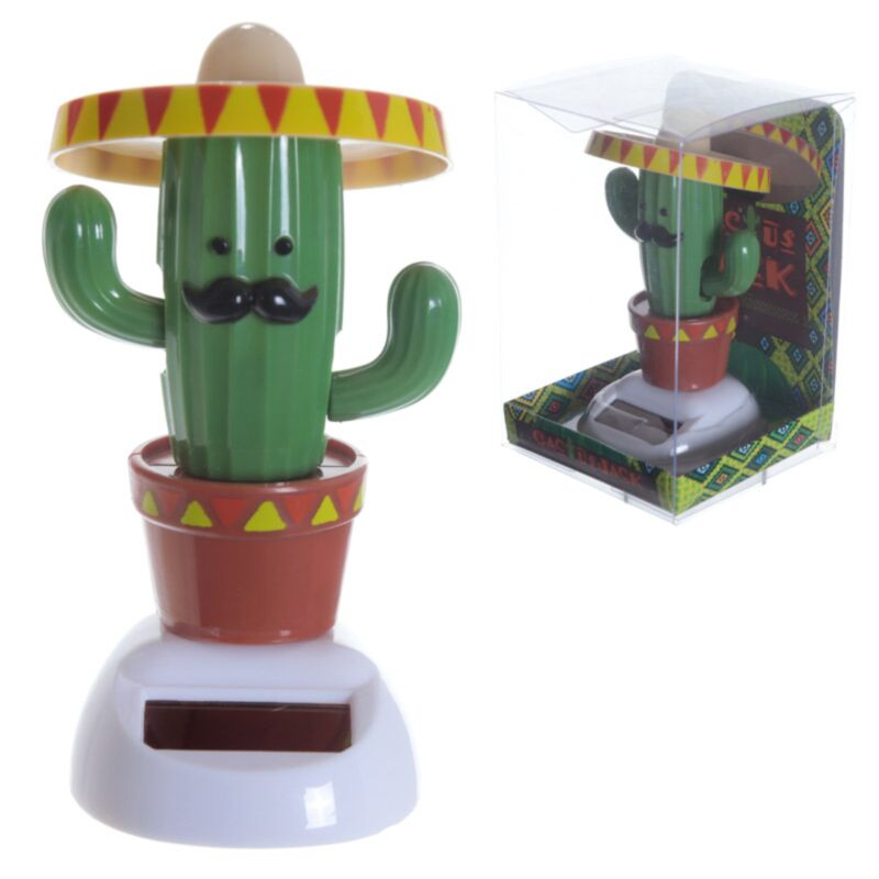 Figurine de cactus avec cellule solaire sombrero