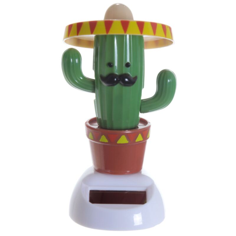Figurine de cactus avec cellule solaire sombrero
