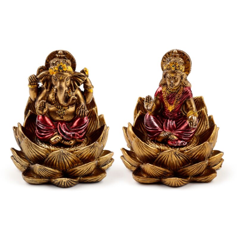 Lot de 2 lotus Ganesh Lakshmi couleur or