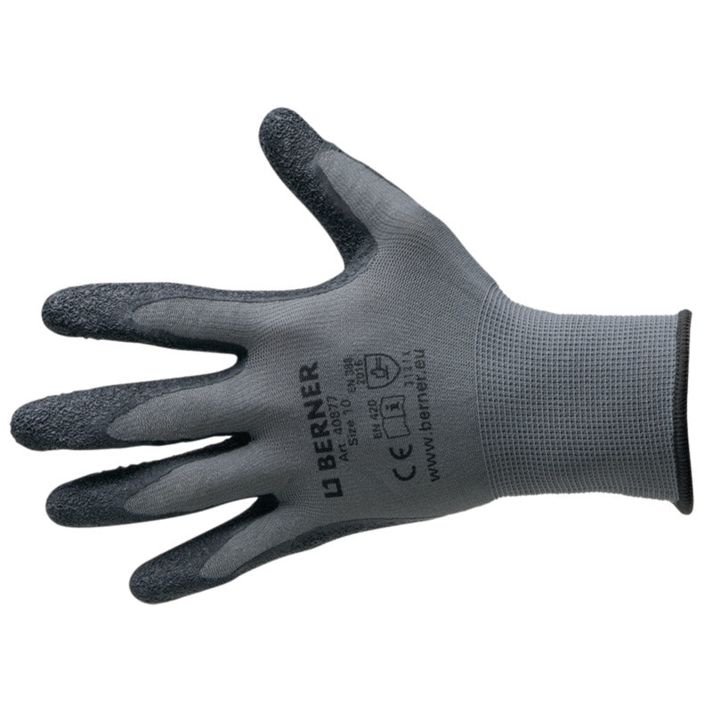 Guantes de trabajo bernés B-GRIP Tamaño de látex 9 Cat.2 Negro Gris