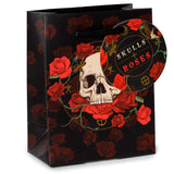Crâne et roses roses rouges - petit sac cadeau