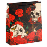 Crâne et roses roses rouges - sac cadeau xl