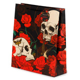 Crâne et roses roses rouges - sac cadeau xl