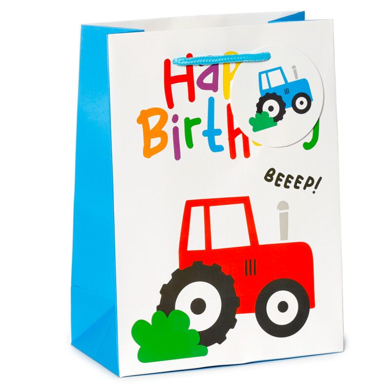 Joyeux anniversaire petits tracteurs - sac cadeau moyen