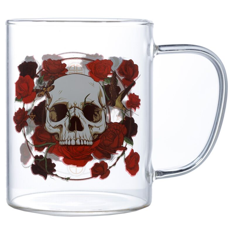Tasse à thé en verre de roses de crâne