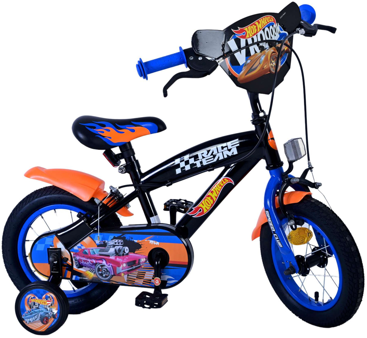 Hot wheels kinderfiets - jongens - 12 inch - zwart oranje blauw - twee handremmen