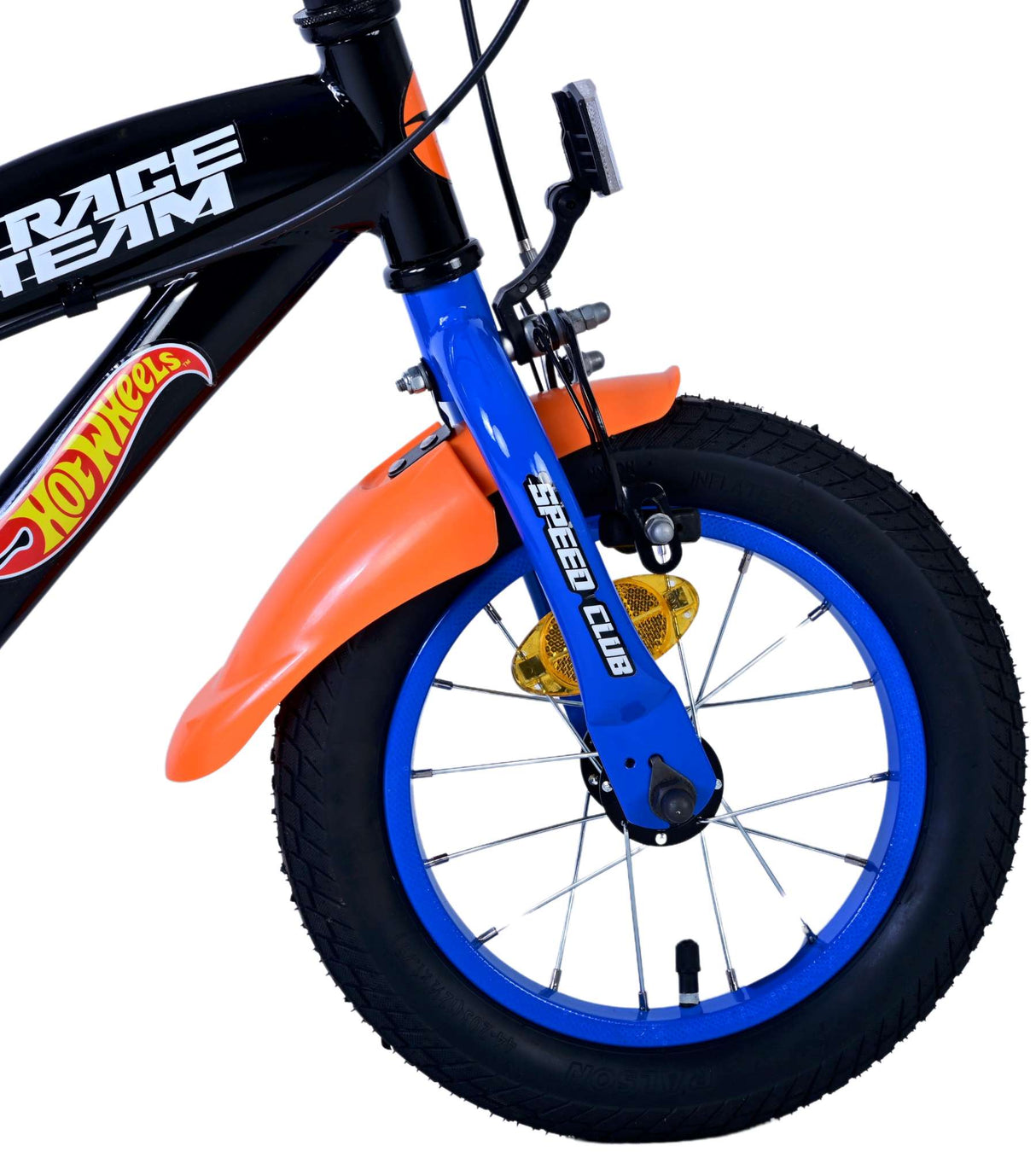 Volare hot wheels kinderfiets - jongens - 12 inch - zwart oranje blauw - twee handremmen