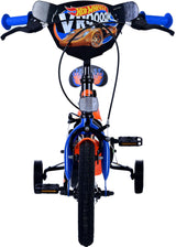 Volare hot wheels kinderfiets - jongens - 12 inch - zwart oranje blauw - twee handremmen