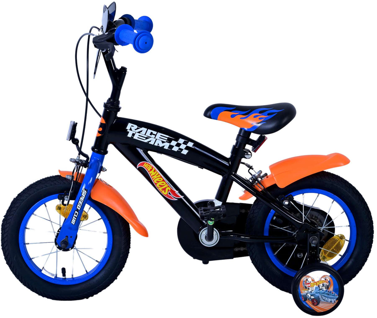 Hot wheels kinderfiets - jongens - 12 inch - zwart oranje blauw - twee handremmen