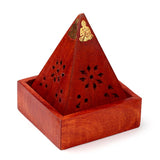 Porte encens pyramide en bois de manguier cônes Bouddha
