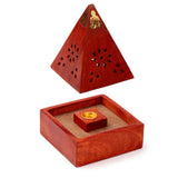 Porte encens pyramide en bois de manguier cônes Bouddha