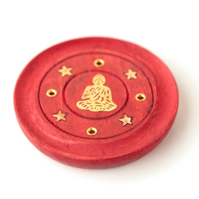 Porte encens rond rouge en bois de manguier