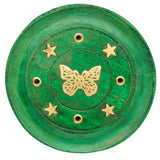 Porte encens rond papillon en bois de manguier vert