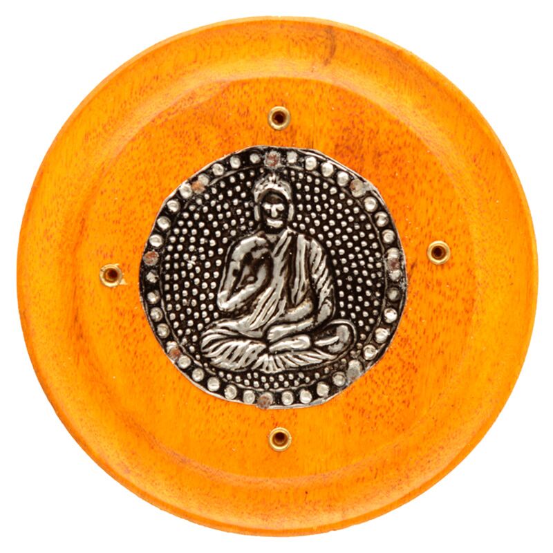 Porte encens rond Bouddha en bois de manguier