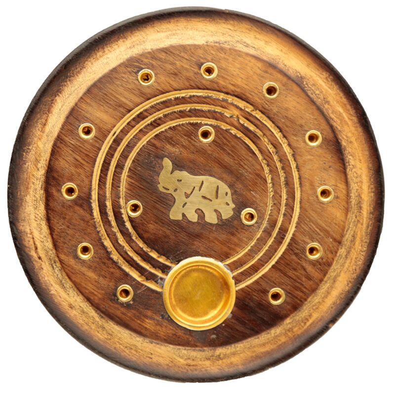 Porte encens rond éléphant en bois de manguier