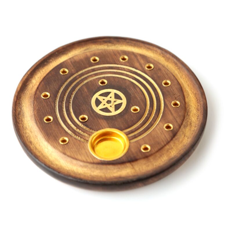 Porte encens rond pentagramme en bois de manguier