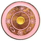 Porte encens rond fleur de rose en bois de manguier