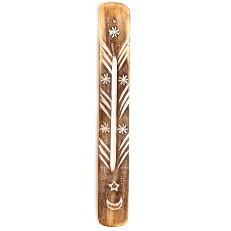Porte encens lune étoile en bois de manguier