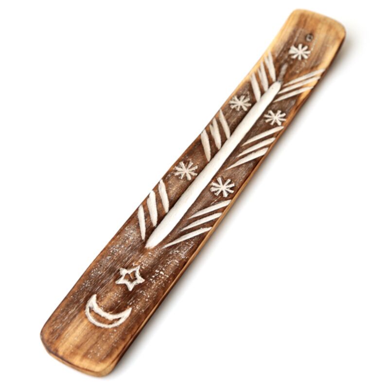 Porte encens lune étoile en bois de manguier