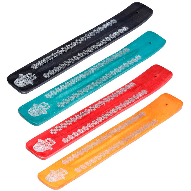 Porte-encens main hamsa en bois de manguier