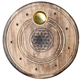 Porte encens rond fleur de vie en manguier