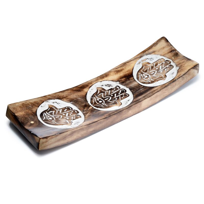 Porte-encens hamsa en bois de manguier