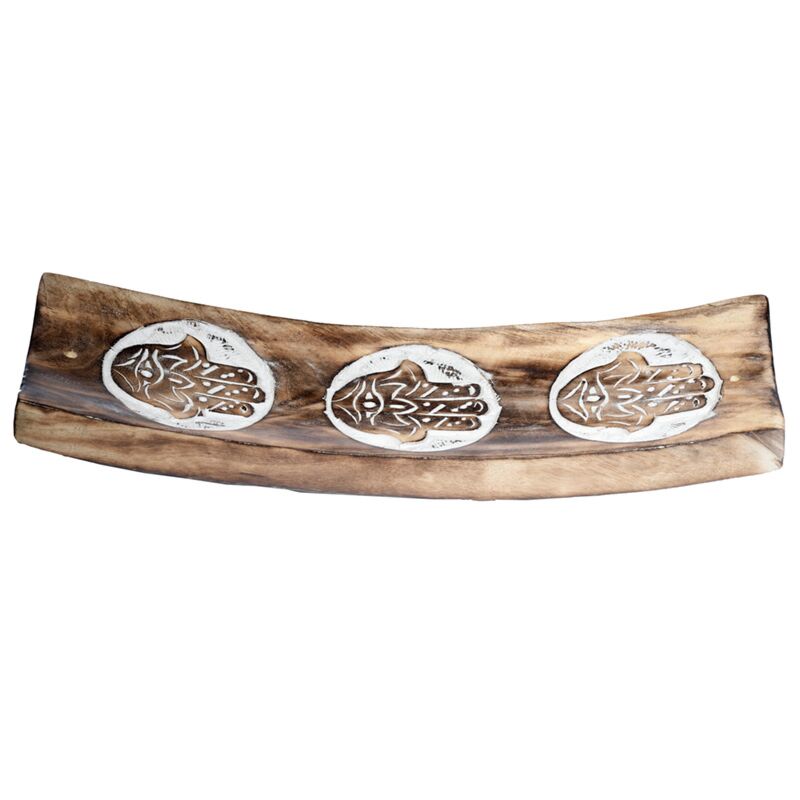 Porte-encens hamsa en bois de manguier