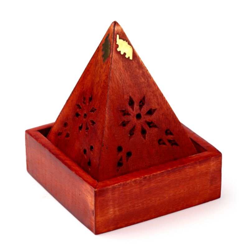 Porte encens pyramide en bois de manguier cônes éléphant