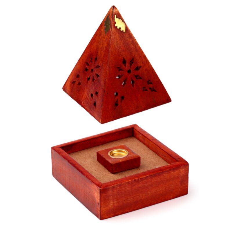 Porte encens pyramide en bois de manguier cônes éléphant