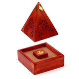 Porte encens pyramide en bois de manguier cônes éléphant