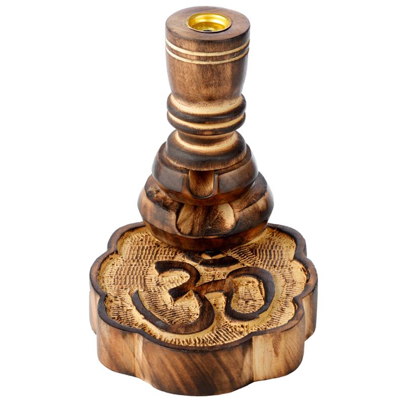 Porte-encens à reflux en bois de manguier sculpté Om