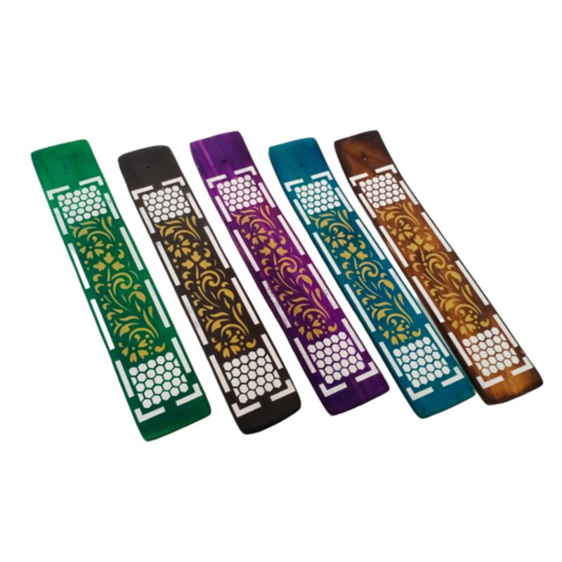 Boîte porte-encens en bois de manguier motif nid d'abeille pour bâtons