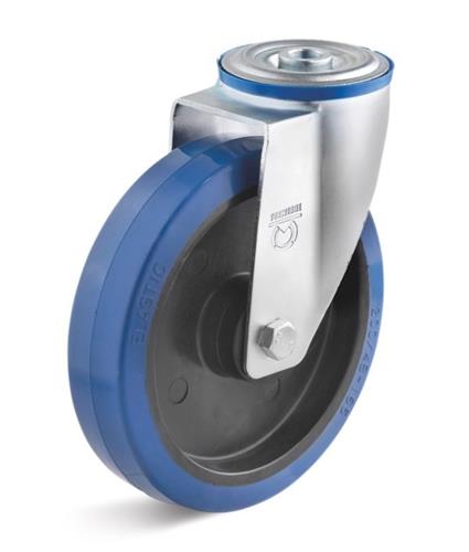 Torwegge roulette pivotante caoutchouc bleu ø125 fixation par boulon en plastique