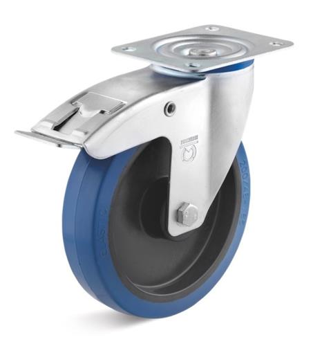 Torwegge roulette pivotante avec frein caoutchouc bleu ø100 plastique