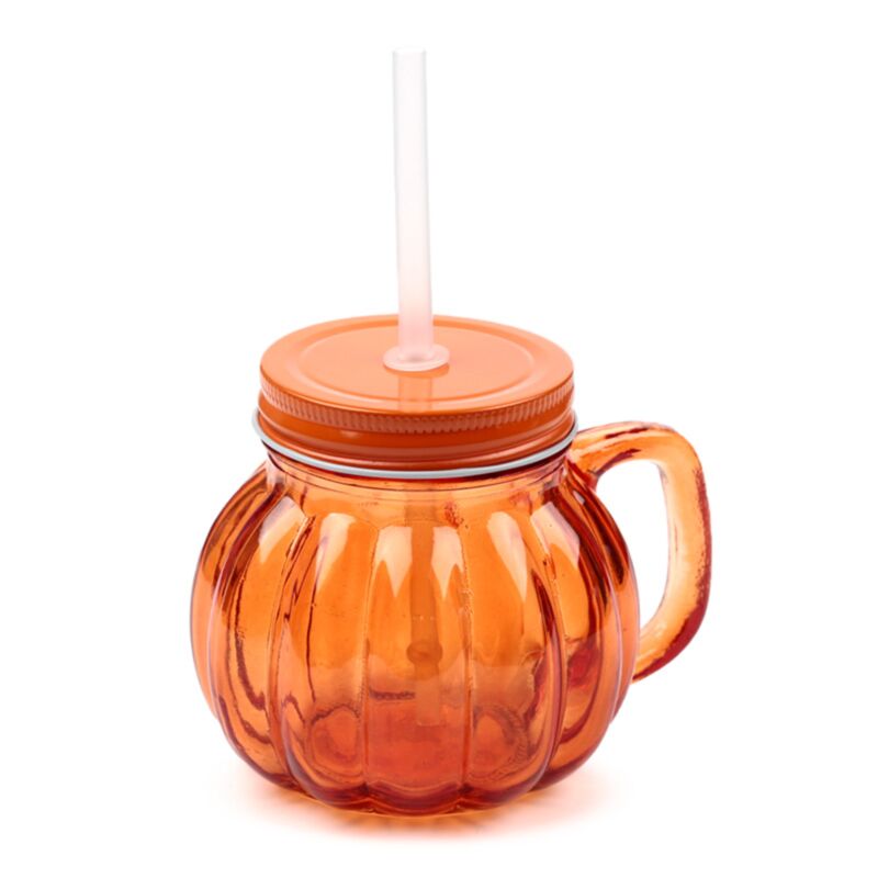 Gobelet en verre pour pot Mason à citrouille avec paille et couvercle