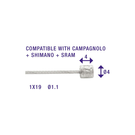 Communiquez le câble intérieur Elvedes 2250 mm en acier inoxydable lisse Ø1,1 mm Shimano Sram N-Nippel (sur carte)