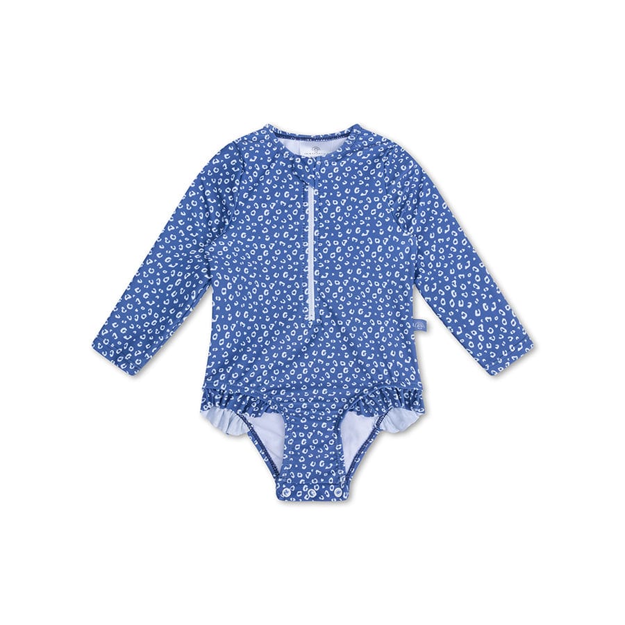 Léopard | maillot de bain anti-UV fille bleu à manches longues