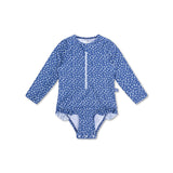 Léopard | maillot de bain anti-UV fille bleu à manches longues