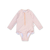 Grille du coucher du soleil | Maillot de bain anti-UV fille orange blanc à manches longues