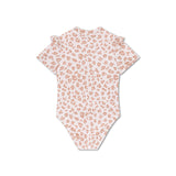 Léopard | Maillot de bain anti-UV fille beige à manches courtes