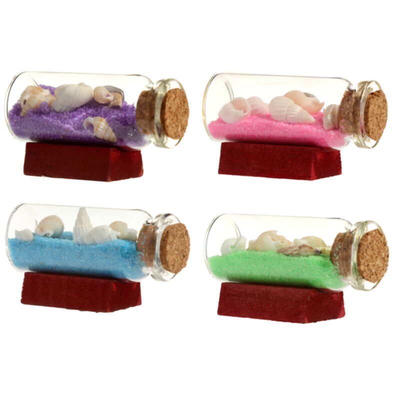 Aimant souvenir de plage en forme de bouteille de coquillages de sable colorés