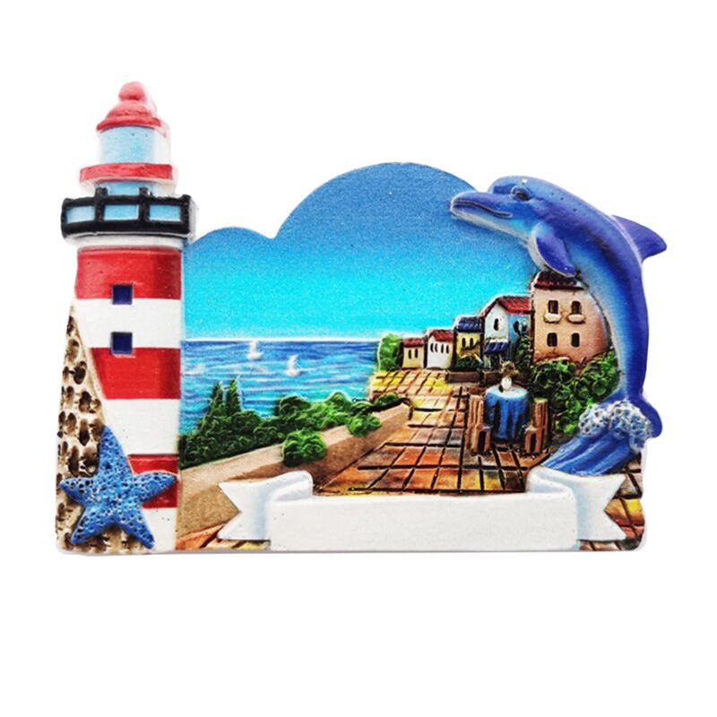 Aimant souvenir de plage de mer 3d de dauphin de phare