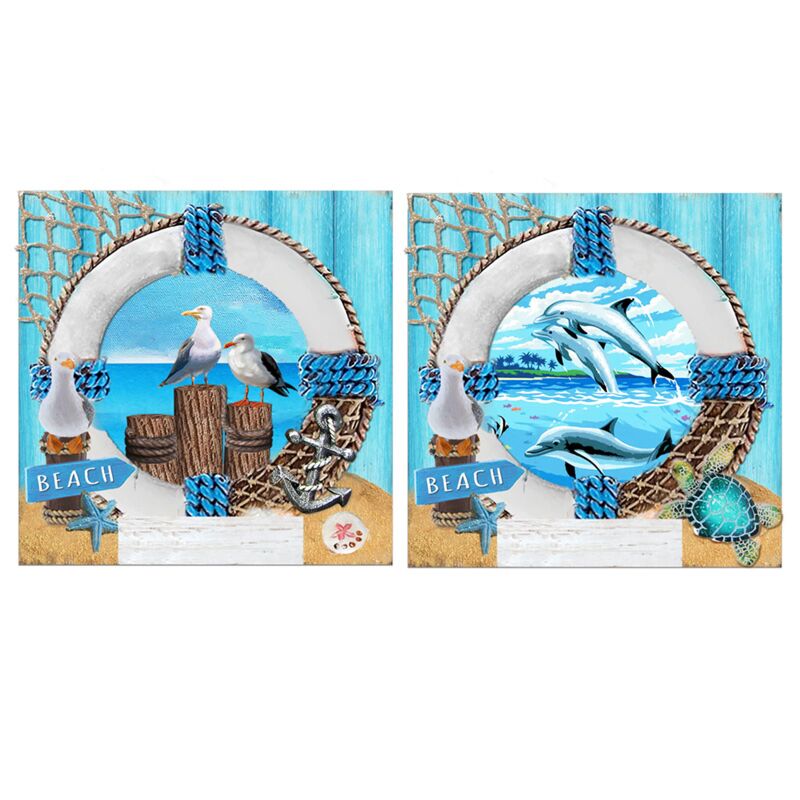Aimant souvenir de plage de mer 3d de bouée de sauvetage bleue