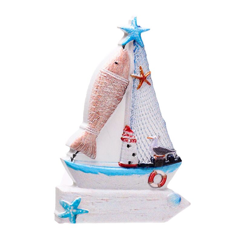 Aimant souvenir de plage de mer en 3D avec signe de voilier et poisson