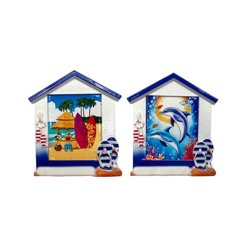 Aimant de plage en forme de cabane de plage, bar de plage, dauphins
