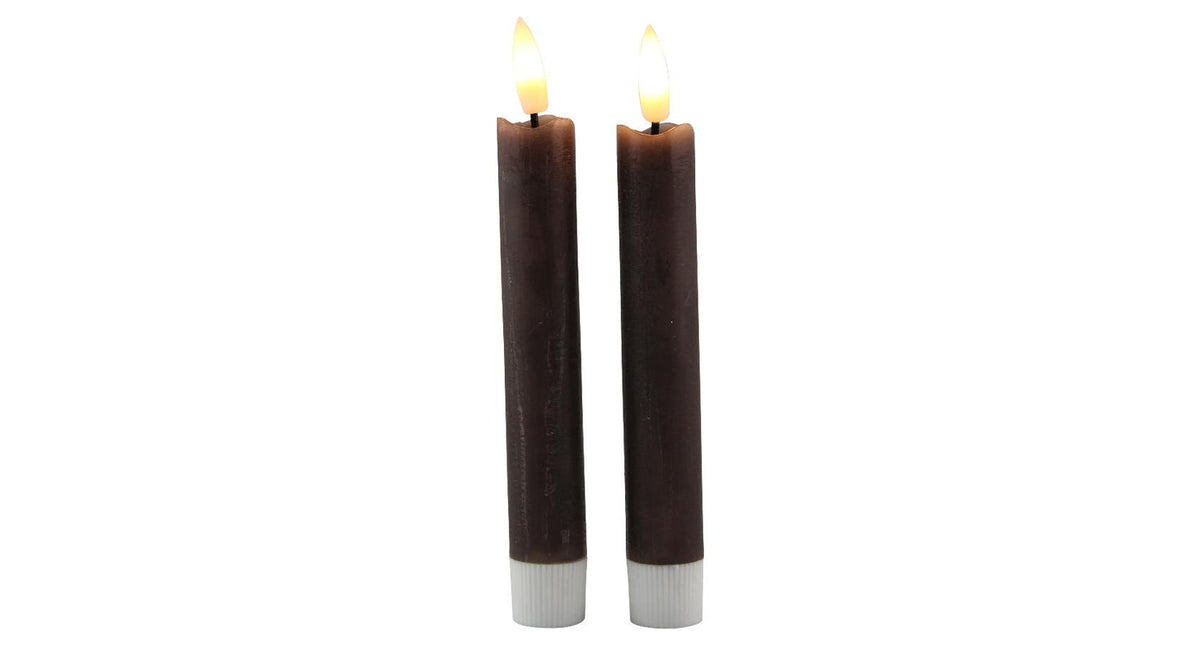 Led dinerkaars 15cm rustiek taupe set 2 met timer (excl. 1xaaa)